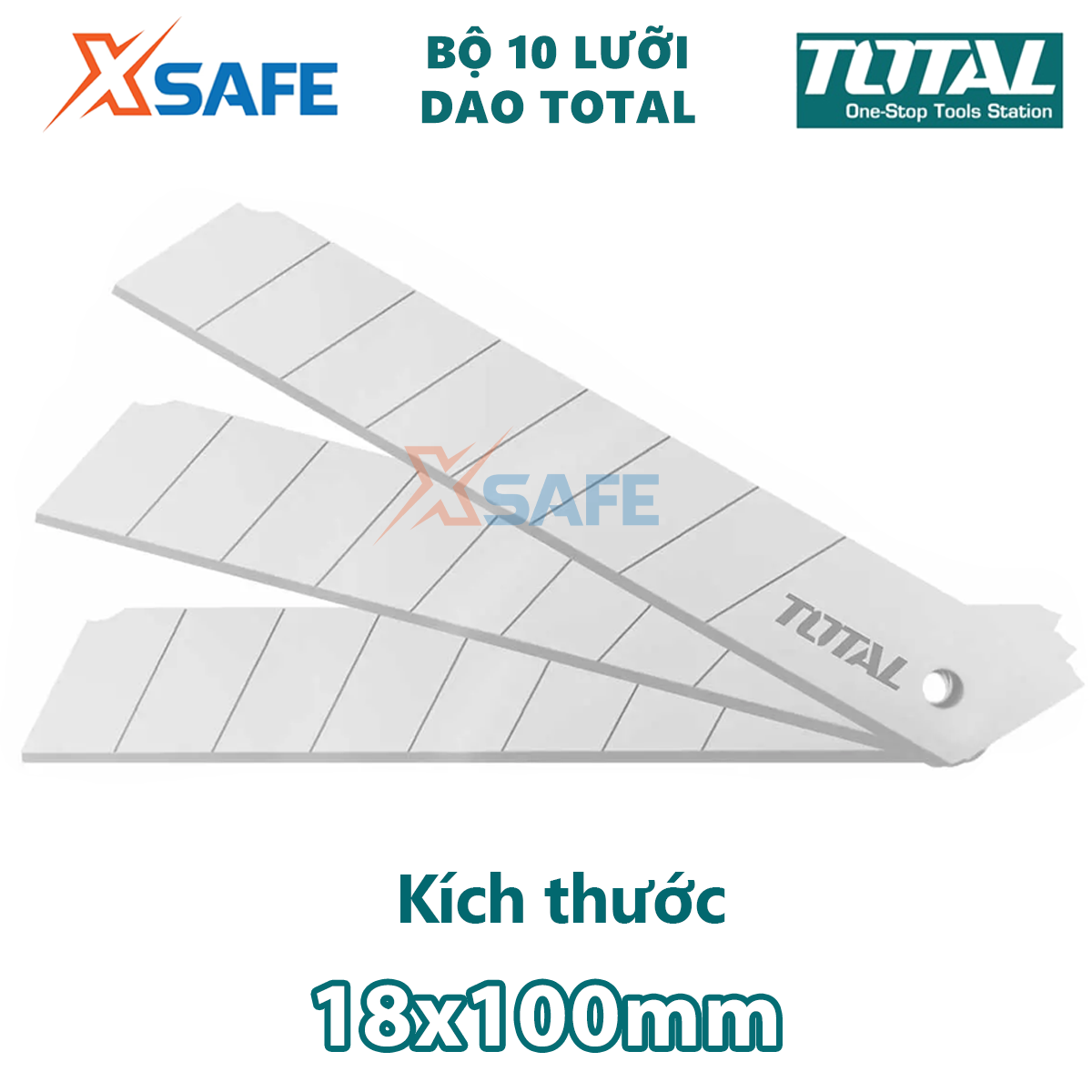 Bộ 10 lưỡi dao rọc giấy TOTAL THT519112 Bộ lưỡi dao rọc giấy size 18x100mm, dùng rọc giấy, cắt bìa carton, v.v.