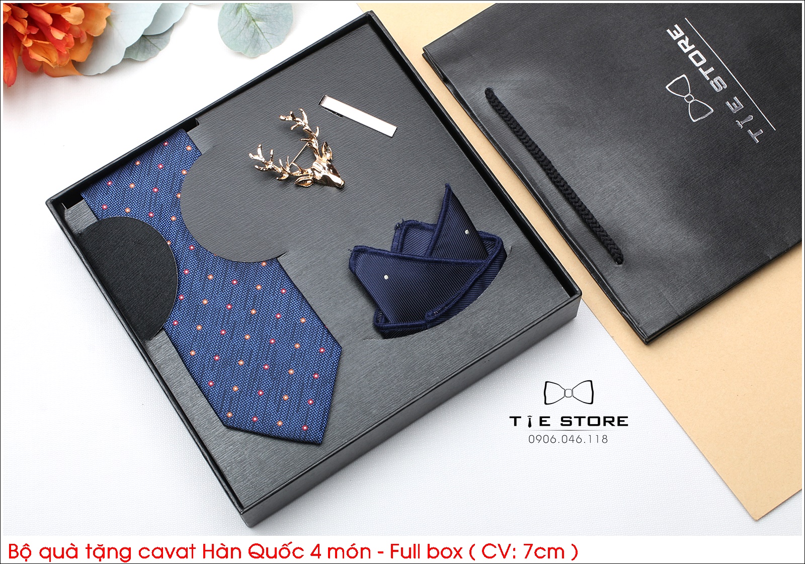 Cavat Bộ Cao Cấp Hàn Quốc 4 món Phụ Kiện, tặng chú rể, tặng người thân, tặng sếp - Full box kèm túi xách