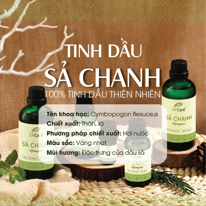 Tinh dầu Sả Chanh 24Care 10ML -  Chiết xuất thiên nhiên, thơm phòng, đuổi muỗi.