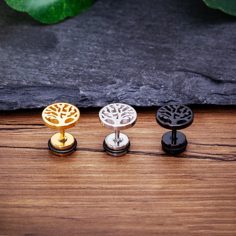 Bông Tai Nam Hình Cây Tròn Titan Ko Đen TT 3497 – 1 Chiếc