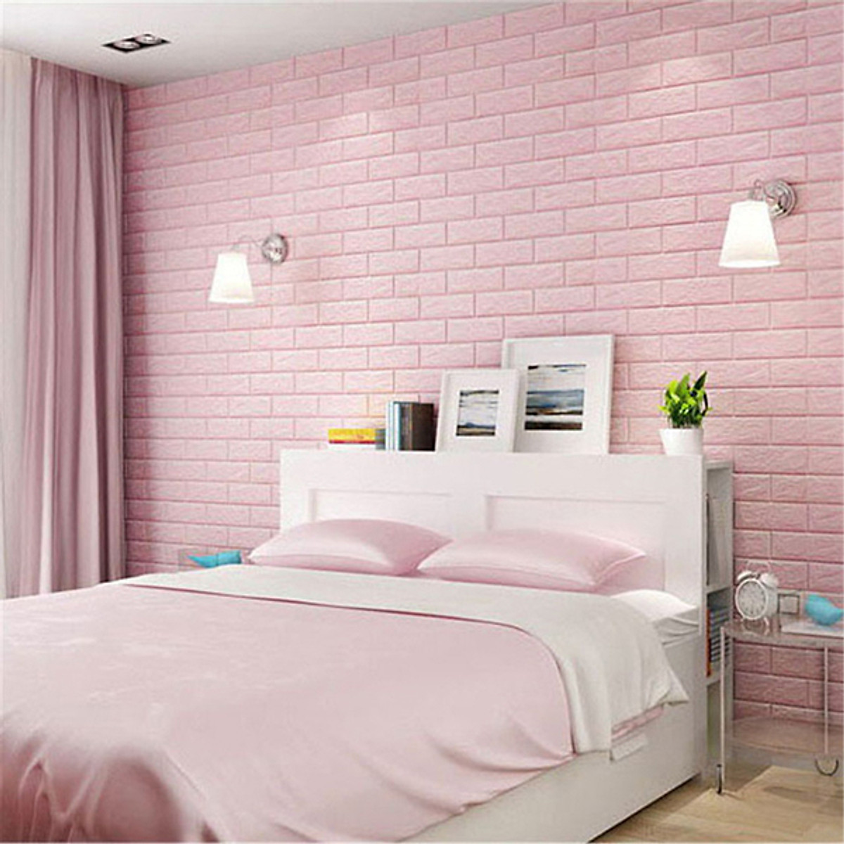 Miếng Xốp Dán Tường Giả Gạch 3D - Trang Trí Nhà Cửa, Phòng Học, Nhà Hàng , Chống Thấm, Ẩm Mốc - Lớp Dán Siêu Chắc - Hàng Chính Hãng Miniin70 X 77Cm - Combo 10 Tấm - Màu Hồng Nhạt