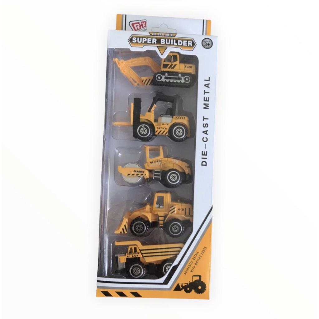 Set 5 Chiếc Xe Đồ Chơi Mini, Bộ 5 Xe Công Trình Super Builder Bằng Hợp Kim Cho Bé Trai