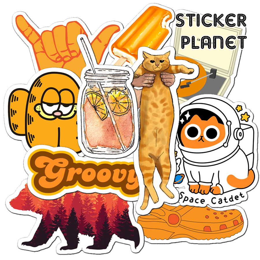 Bộ sticker chống thấm nước trang trí mũ bảo hiểm, laptop chủ đề tông màu cam orange