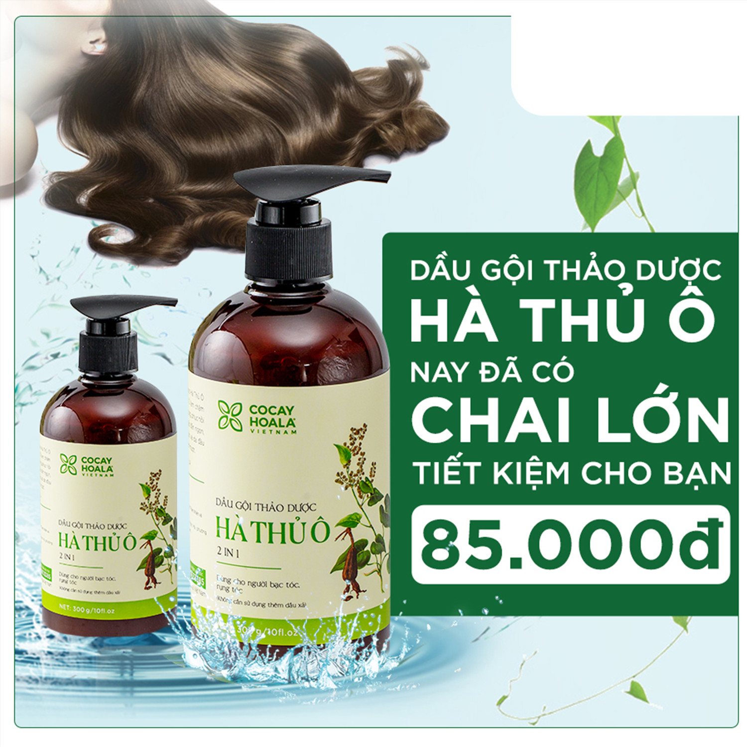 Dầu Gội Hà Thủ Ô 2in1 Dành Riêng Cho TÓC BẠC Và RỤNG TÓC Cocayhoala Chai Lớn 450g Tiết Kiệm Hơn 1,5 lần