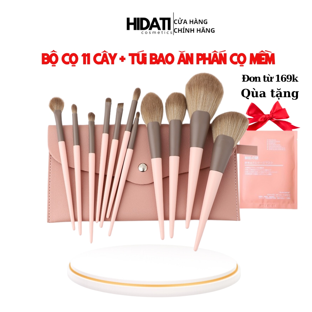 Bộ Cọ Trang Điểm 11 Món, Bộ Cọ Makeup Cao cấp Chuyên Nghiệp HIADATI - Tặng Kèm Túi