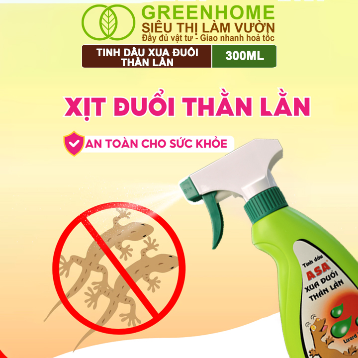 Chế Phẩm Xua Đuổi Thằn Lằn Greenhome, ASA, Chai 300ml, Xua Đuổi Thằn Lằn Mạnh Mẽ, Hiệu Quả Lâu Dài