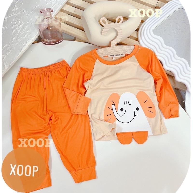 Bộ dài tay có tai chất thun lạnh in họa tiết voi,gấu.vịt cho bé (Size 8-18kg) mã BD1