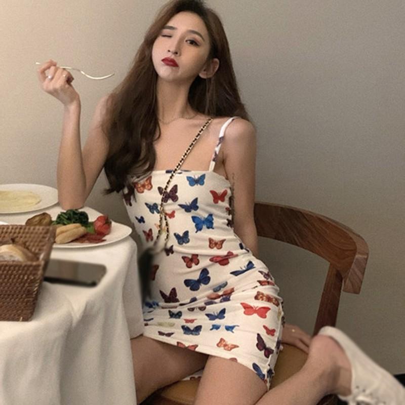 Đầm Không Tay In Hình Bướm Quyến Rũ Thời Trang Dành Cho Nữ