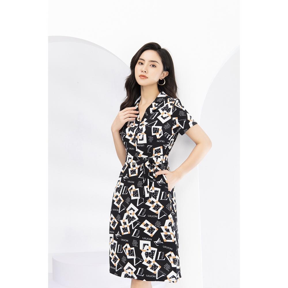 Đầm Nữ LUPERI LFV3152 Dáng xòe nhẹ cổ V trẻ trung eo có nơ thắt tạo cảm giác thon gọn cho eo tay ngắn