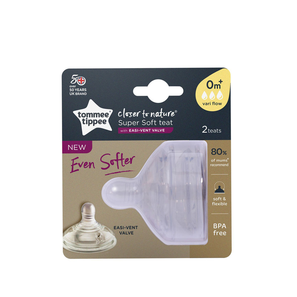 Núm ty silicon siêu mềm tự nhiên cho bé Tommee Tippee Closer to Nature Variflow từ sơ sinh (vỉ đôi)