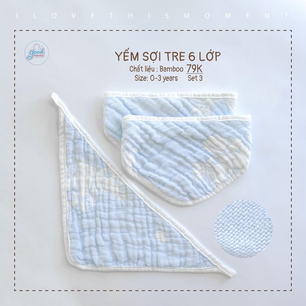 Yếm Tam Giác Sợi Tre 6 Lớp Goodmama (Set 3 Cái) Dành Cho Bé Từ 0-3 Tuổi