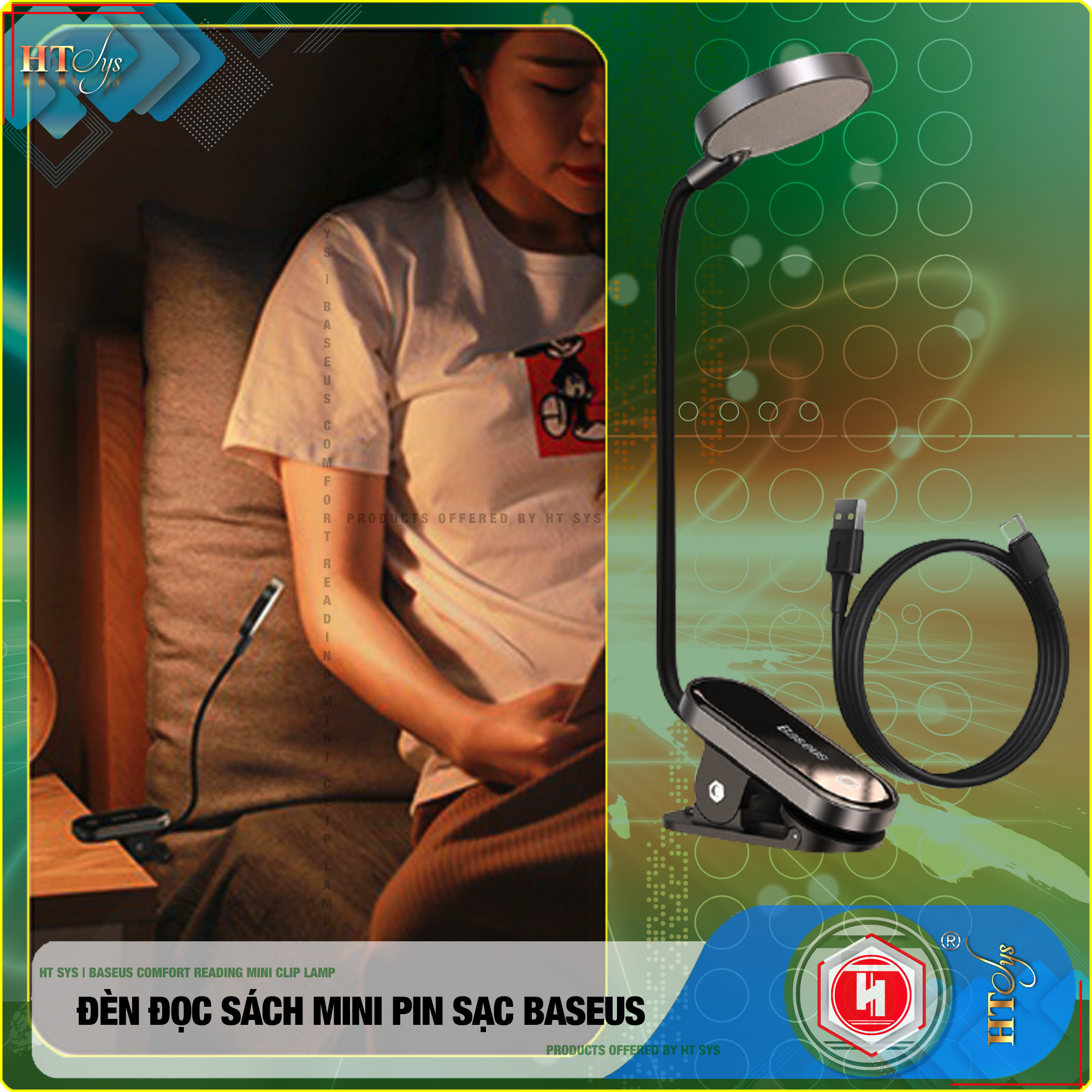 Đèn đọc sách mini HT SYS - Baseus Comfort Reading Mini Clip Lamp - (350mAh - 5V - 4000K - 24H sử dụng - Phím cảm ứng) - Hàng Nhập Khẩu