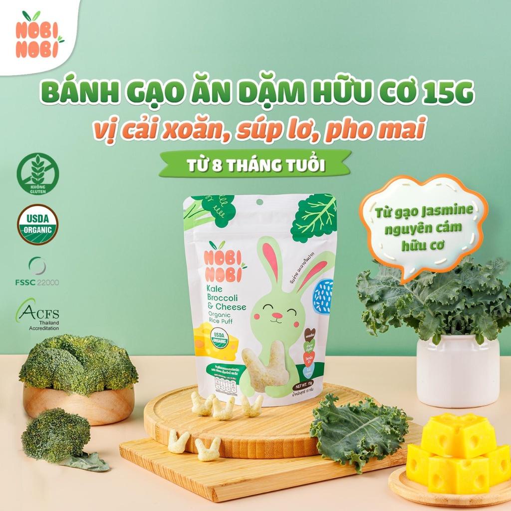 Bánh gạo ăn dặm hữu cơ cho bé Nobi Nobi vị cải xoăn, súp lơ, phô mai 15g (từ 8 tháng tuổi), Bánh ăn dặm cho bé