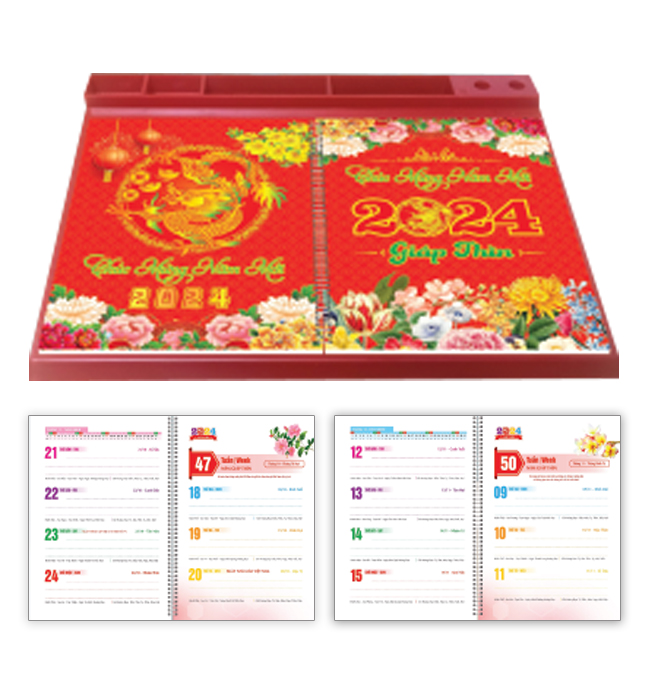 MS254 - Lịch để bàn 53 tuần đế nhựa lò xo giữa 2024