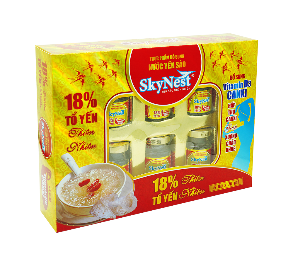 [Tặng kèm túi xách + Hộp quà 6 Lọ x 70ml Nước Yến Sào SkyNest 18% Tổ Yến, bổ sung Vitamin D3, tăng hấp thụ Canxi, giúp xương chắc khỏe