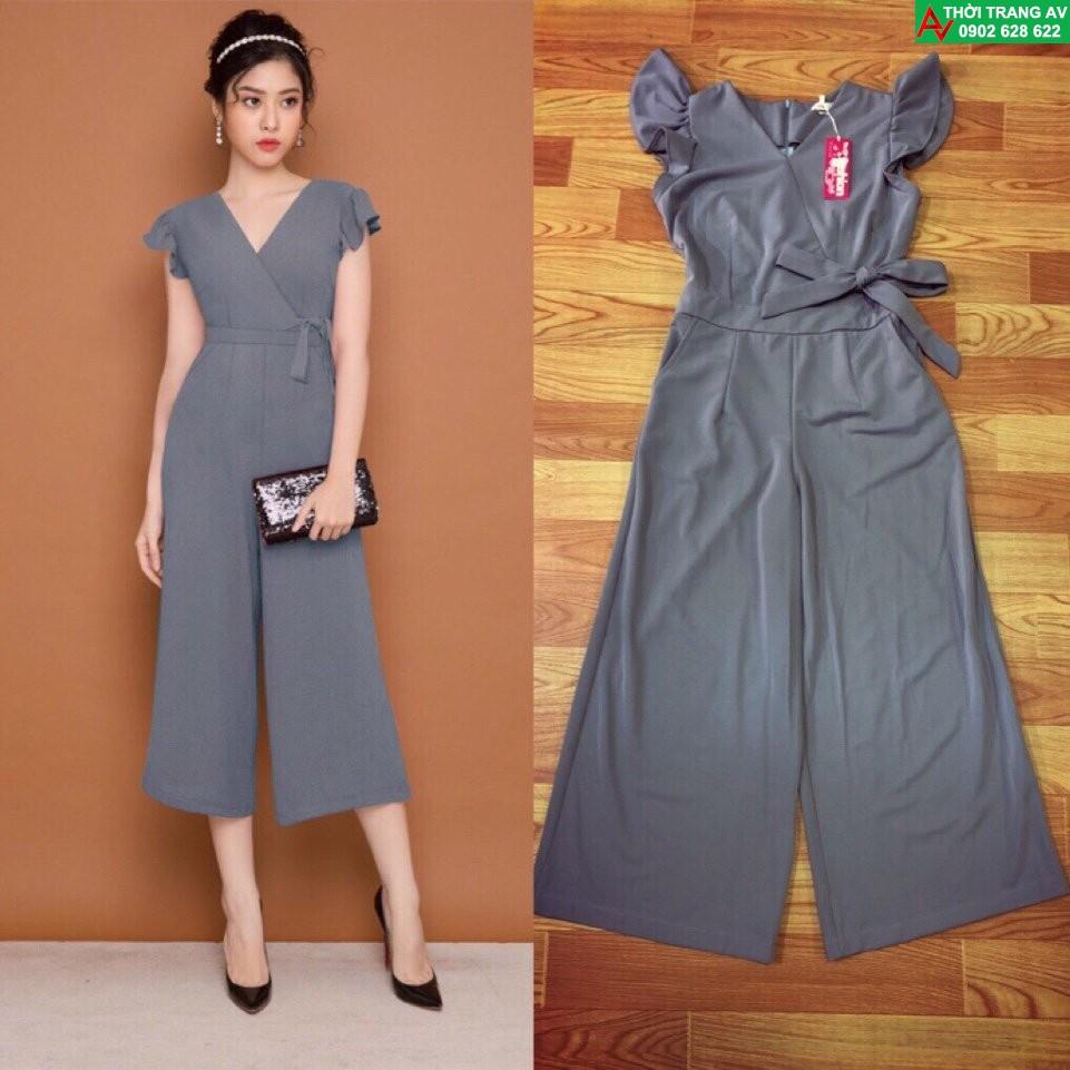 Jumpsuit - Đồ bay lửng ống rộng cổ tim đắp chéo thắt nơ eo xinh xắn - AV5923