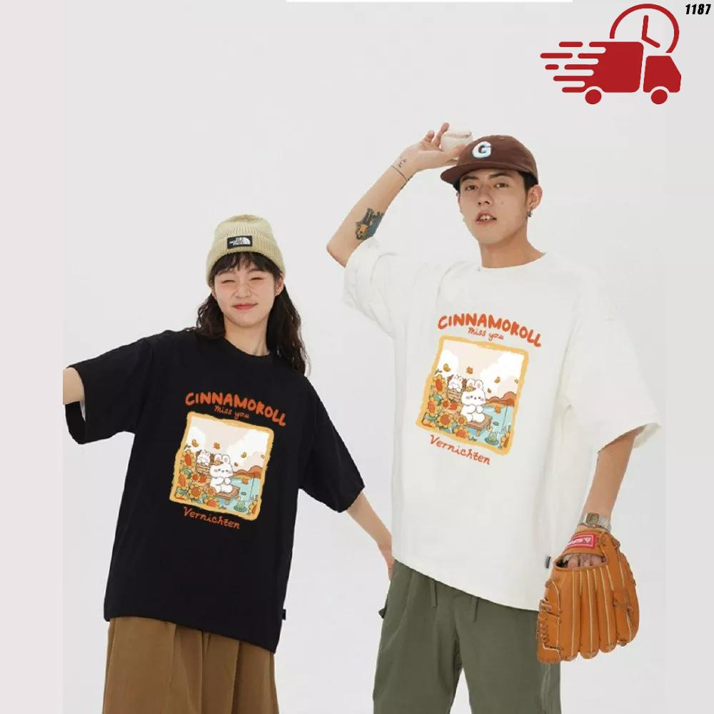 Áo cặp áo đôi áo thun tay lỡ unisex in hình Thỏ Cinnamoroll dễ thương