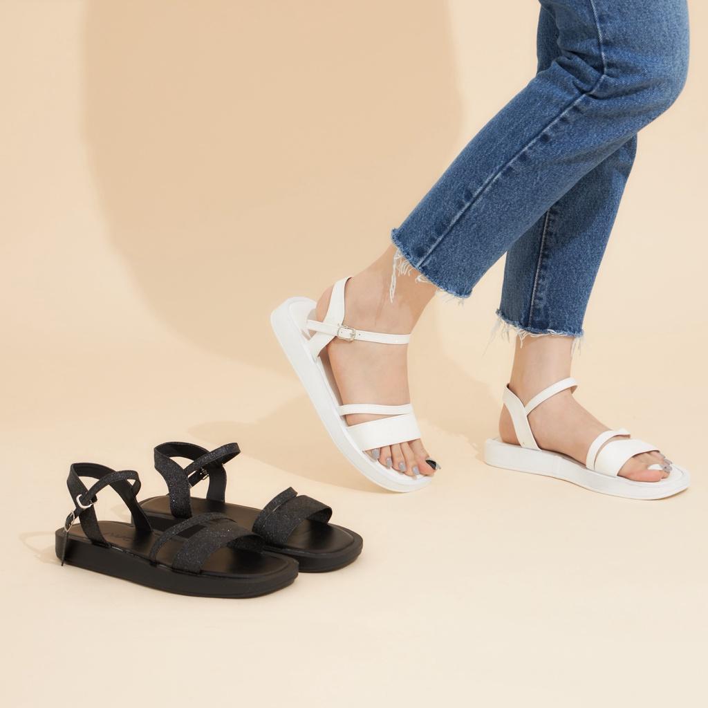 Giày Sandal Nữ MWC 2971 - Giày Sandal Quai Ngang Kim Tuyến Phối Quai Mảnh Cách Điệu Đế Bằng Thời Trang