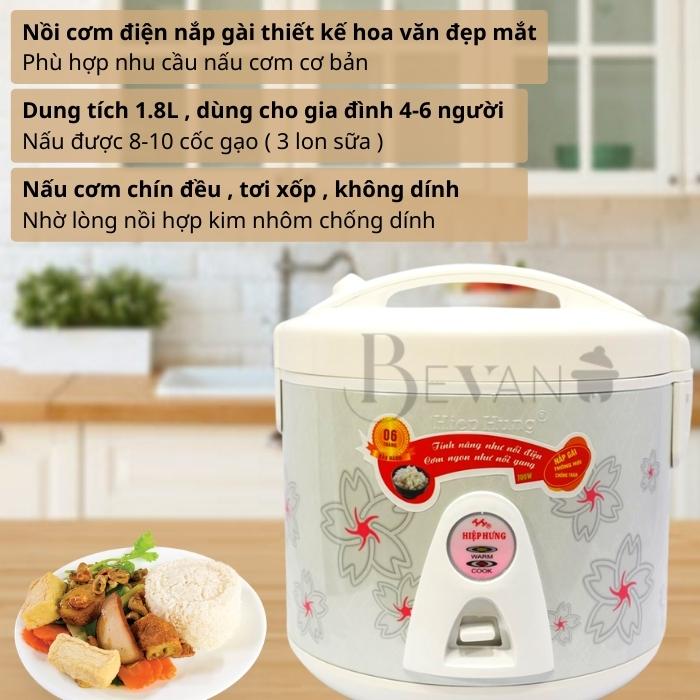 Nồi cơm điện nắp gài hàng chính hãng Hiệp Hưng HH-701 Bevano, giá nồi cơm điện mini cơ 1.8L hợp lý không dính đa năng, tiết kiệm năng lượng, phù hợp căn hộ nhỏ, phòng trọ tập thể