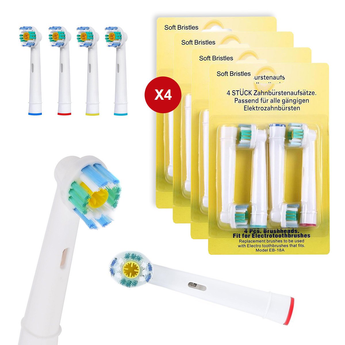 Cho máy Oral B Braun, EB-18A Pro White 3D set (4 chiếc/vỉ), Bộ 4 đầu bàn chải đánh răng điện Minh House