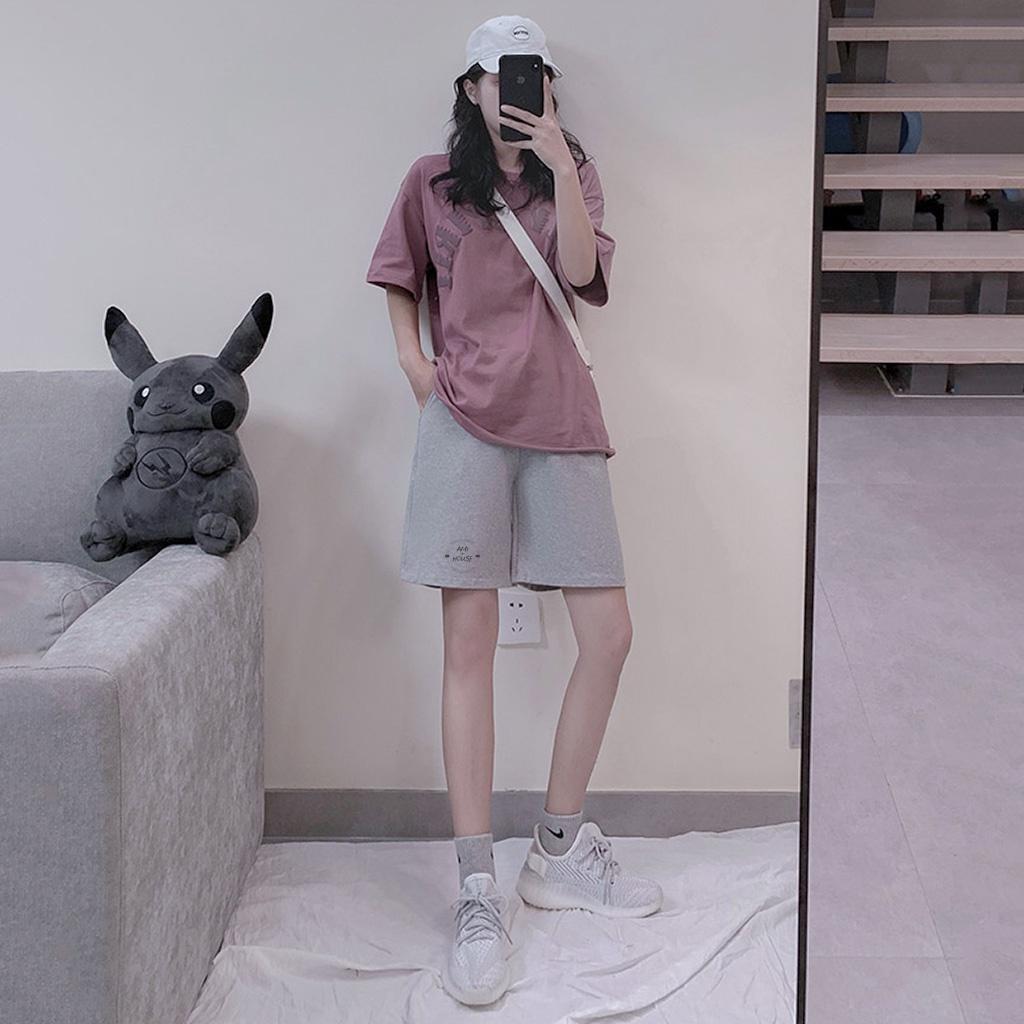 Quần short nam nữ có in logo AMIHOUSE đủ size chất liệu da cá cao cấp