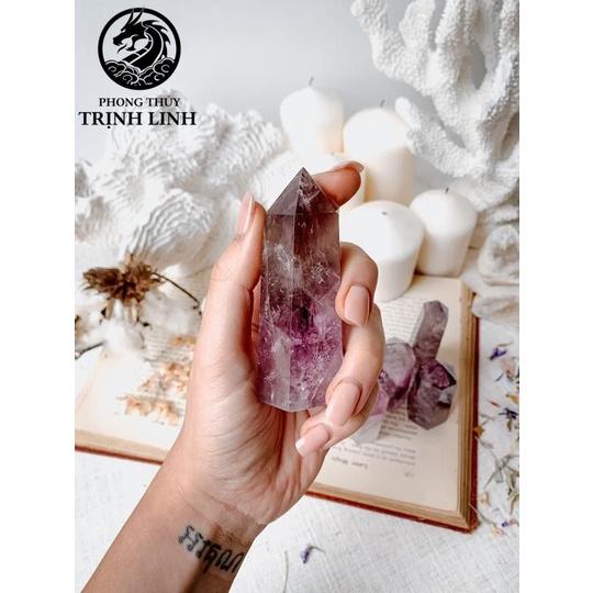 Trụ đá thanh tẩy T.A TÍM Lavender dùng trong Tarot, reiki, thiền định,yoga cân bằng, phong thủy (KHÔNG KÈM ĐẾ)