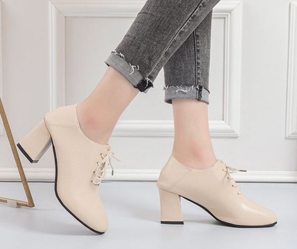 Giày oxford đế vuông 7 phân mũi bầu trơn S020