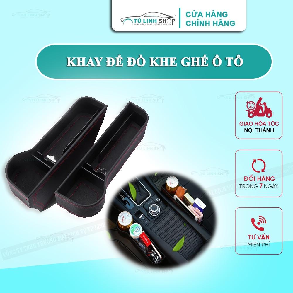 Cặp khay đựng đồ khe ghế ô tô bằng da cao cấp, 3 màu lựa chọn