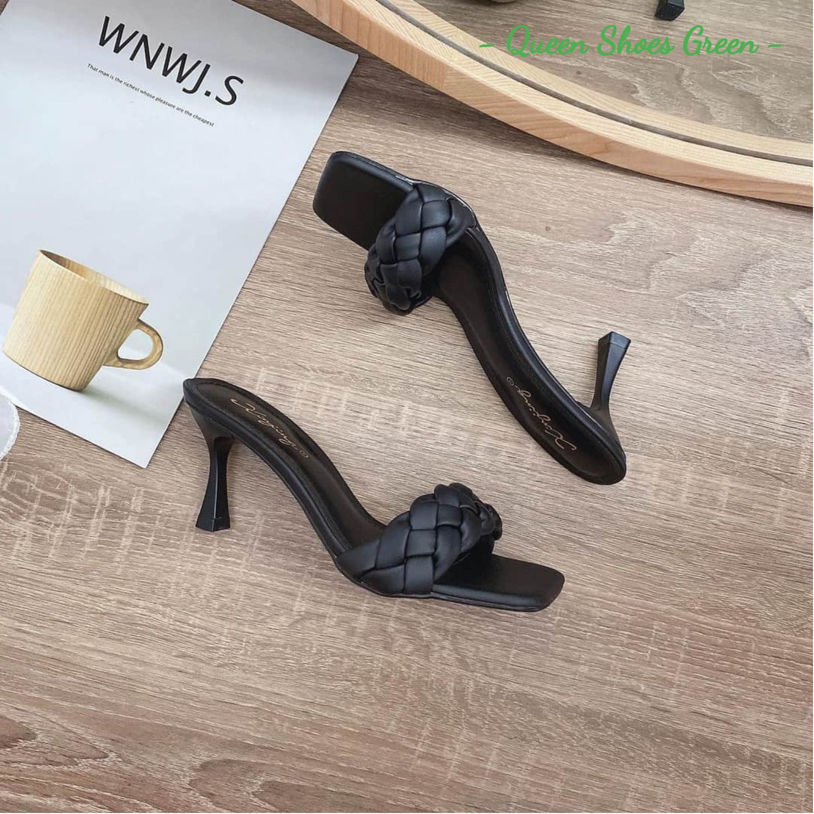 Giày cao gót nữ gót nhọn 7 phân quai tết đan phồng, dép sandal quai tết lót da êm ái kiểu dáng thời trang size 35 đến 39