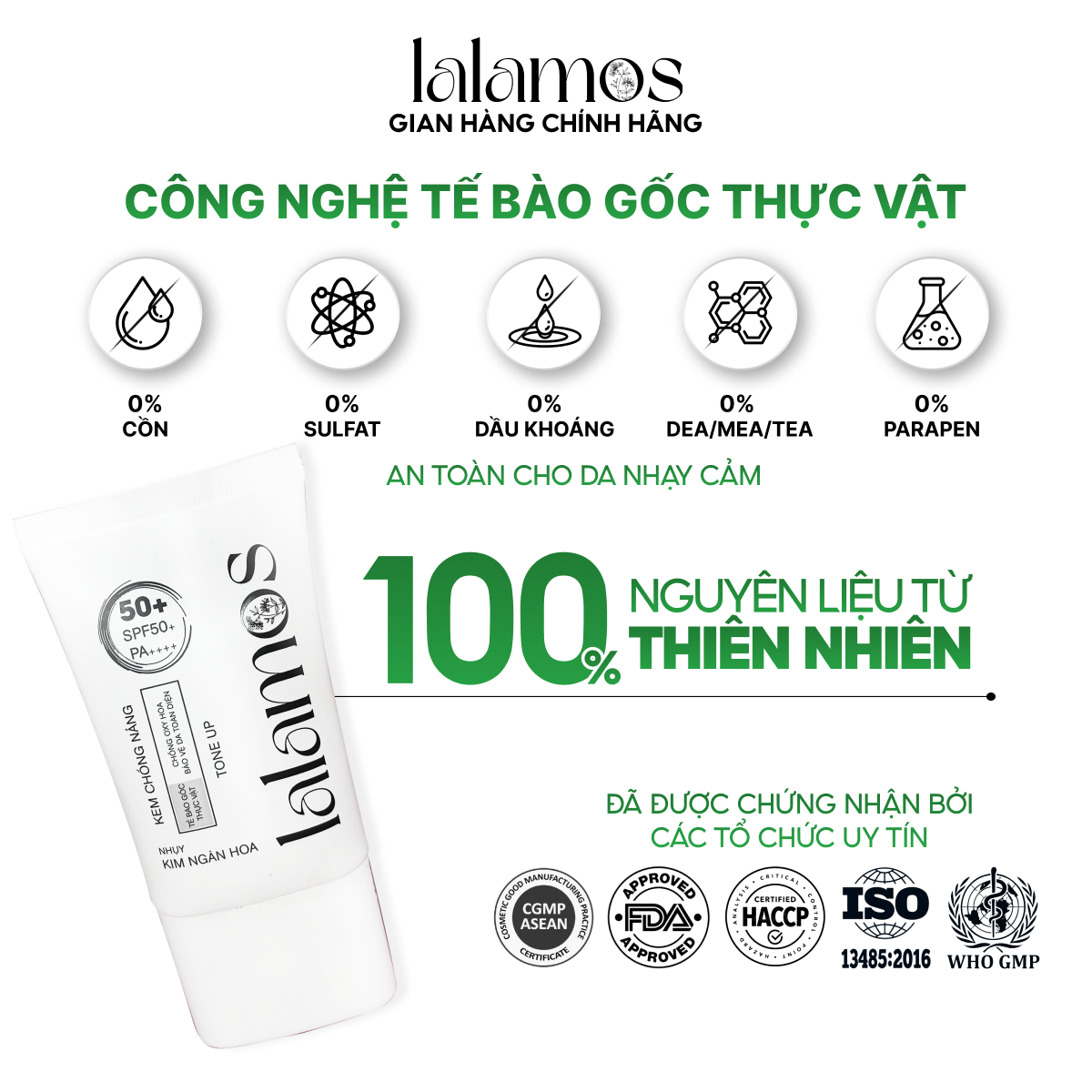 Kem Chống Nắng Lalamos Nhụy Kim Ngân Hoa White Tone-Up SPF 50+ PA++++ 50ml