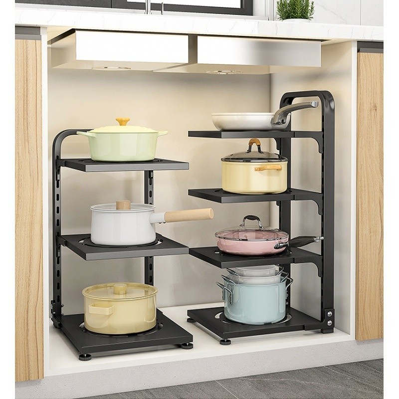Kệ Giá Để Xoong Nồi Chảo 4 Tầng Có Thể Điều Chỉnh, Dùng Để Trên Kệ Bếp, Gầm Bếp, Góc Bếp