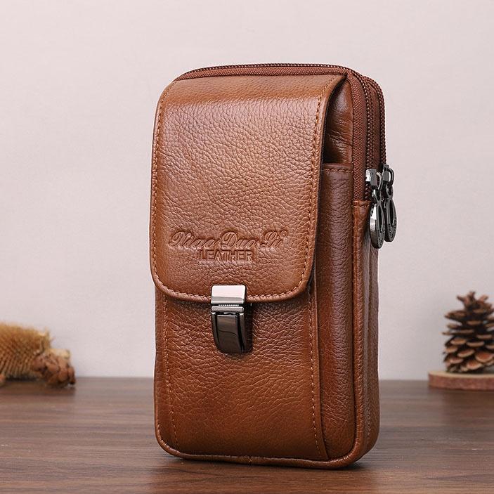Bao da điện thoại đeo thắt lưng 3 ngăn 18 x11cm đa năng | đeo dọc| đeo ngang | da thật | to | rộng | bền| giá rẻ