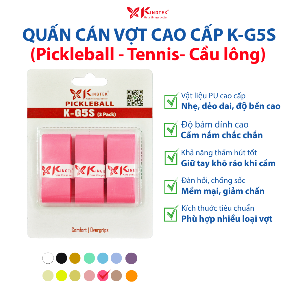 Quấn Cán Vợt KINGTEK K-G5S | Overgrip Cao Cấp Cho Pickleball  / Cầu Lông / Tennis | Êm Tay – Chống Trượt – Hút Mồ Hôi -