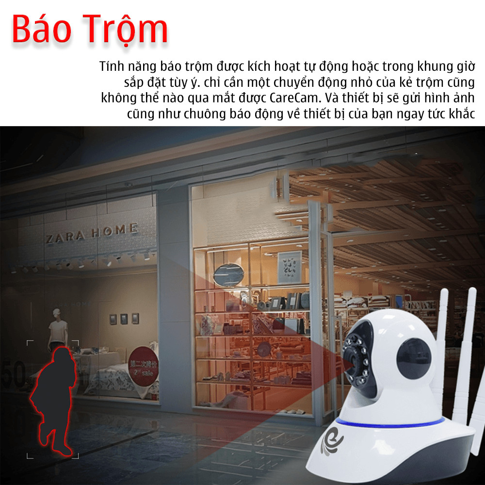 Camera Wifi Kết Nối Wifi Không Dây  Trong Nhà CareCam CC1021 Phiên Bản Nâng Cấp Của XF2+3 - Siêu Nét 2.0 FullHD 1920x1080p - Dùng APP CARECAM PRO - Hàng Nhập Khẩu