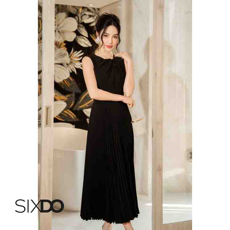 Đầm woven sát nách SIXDO cổ xoắn thanh lịch