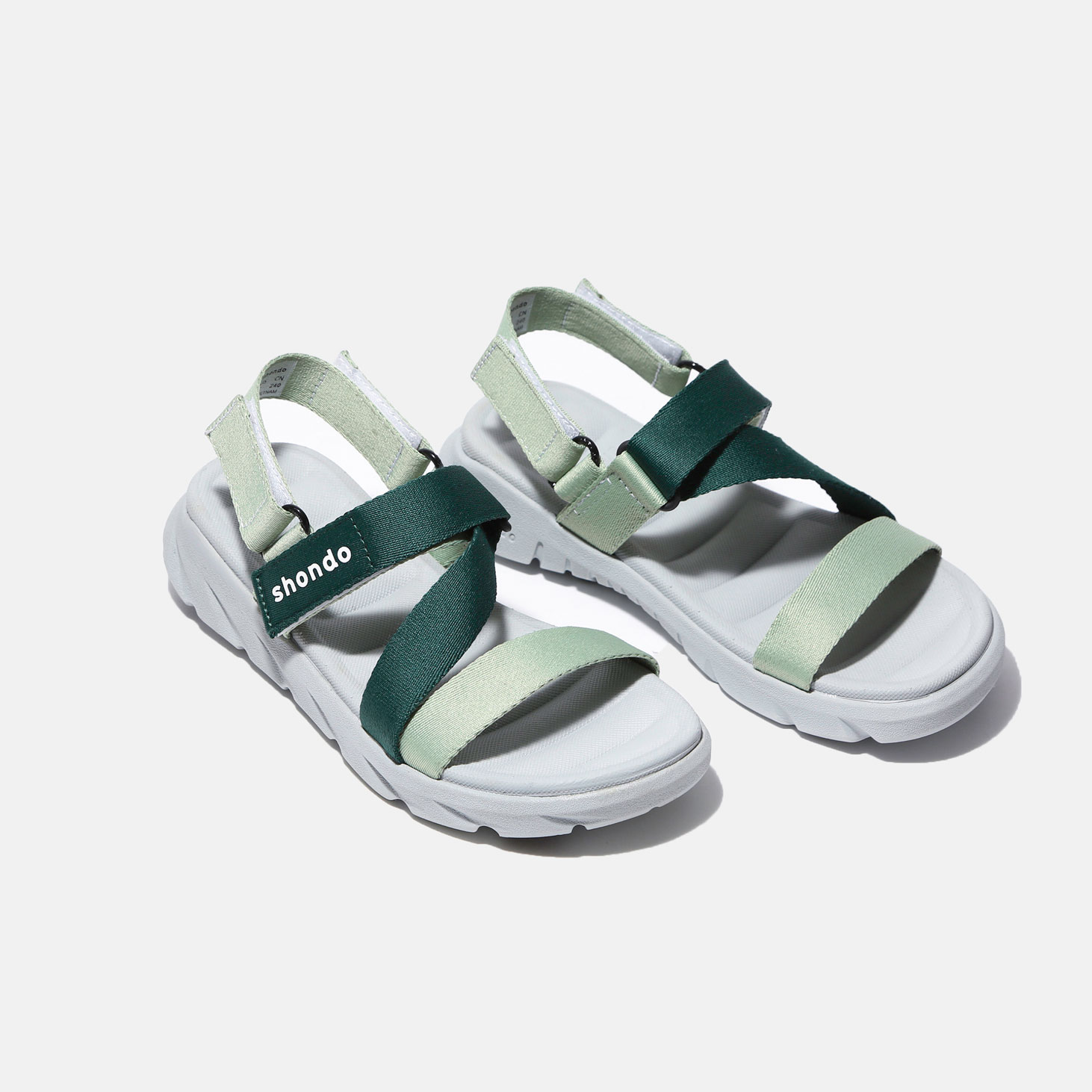 Giày sandal Shondo nam nữ đi học đế bằng ombre xanh lá F6S2140