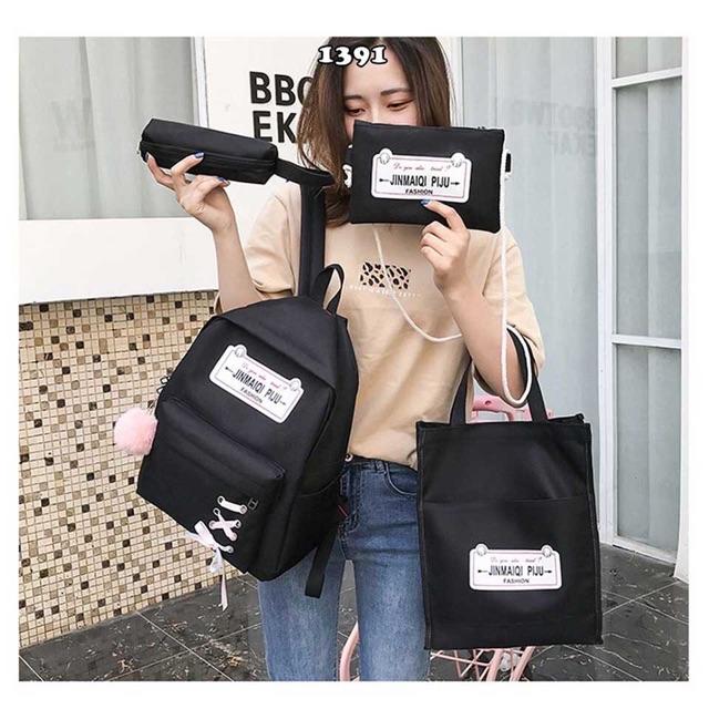 Balo thời trang, balo đi học, đựng laptop Set 4 món Balo kèm túi ví - TULEQI PIJU balo nữ vải đi học thời trang Cặp- Balo sinh viên học sinh đa năng