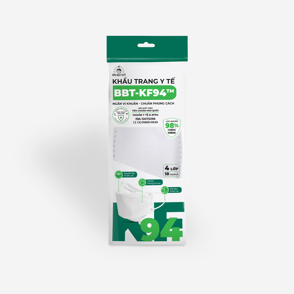 Combo 10 Gói Khẩu trang Bông Bạch Tuyết KF94 4 lớp trắng