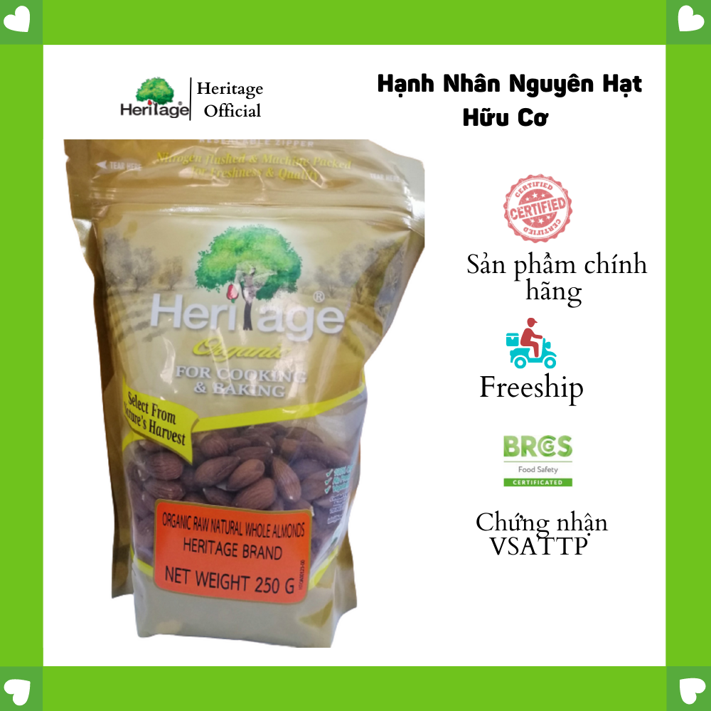 HẠNH NHÂN HỮU CƠ NGUYÊN HẠT- OGANIC RAW NATUAL WHOLE ALMONDS - 250gr