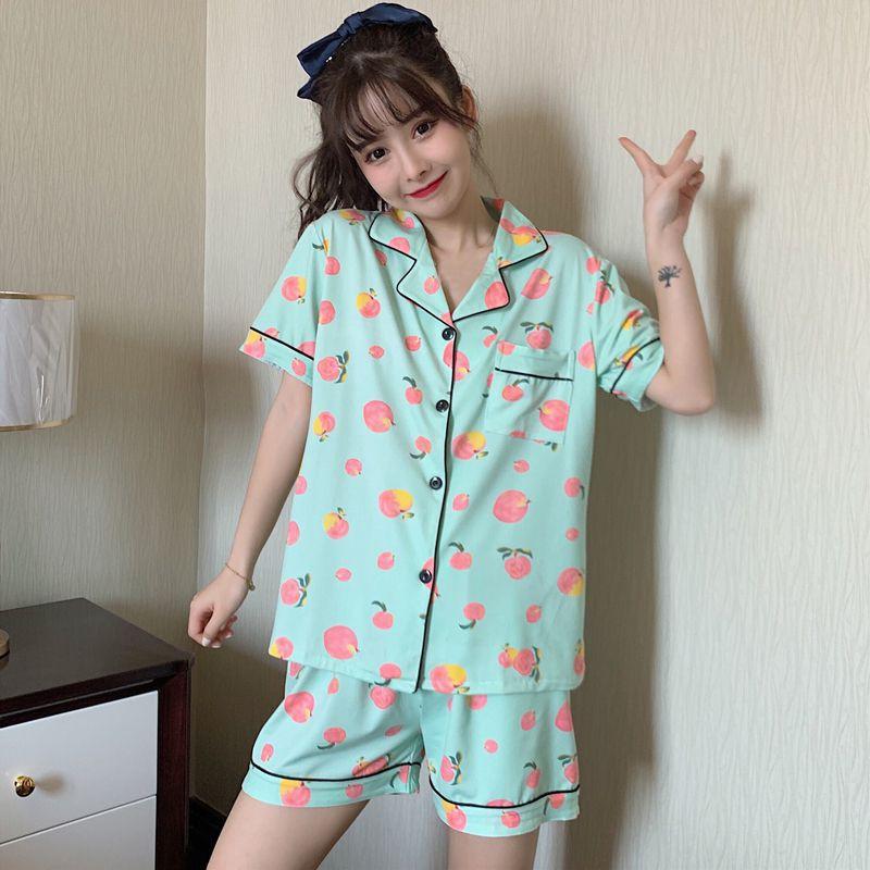 Bộ Quần Áo Ngủ Tay Ngắn Dáng Rộng In Hình Xinh Xắn Hợp Thời Trang Hè Cho Bạn Gái