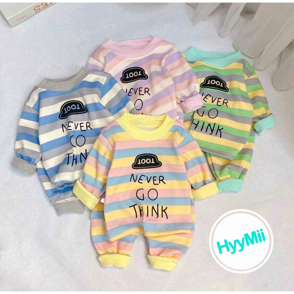 Bộ nỉ bông êm ấm cổ tròn tay dài kẻ phối màu in hình cute cho bé - H3 - Phối Hồng