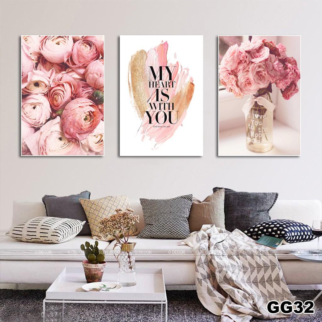 Tranh treo tường canvas 3 bức phong cách hiện đại Bắc Âu 30, tranh decor trang trí phòng khách, phòng ngủ, phòng ăn, spa