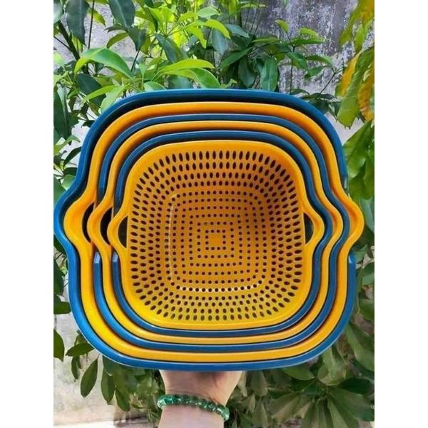 Bộ thau rổ nhựa cao cấp, thau chậu nhựa kèm rổ đựng đồ đa năng