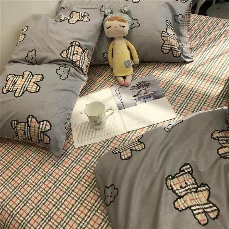 Bộ chăn ga gối Cotton poly M2T bedding Gấu xám BBR, vỏ chăn mền, drap nệm và 2 vỏ gối