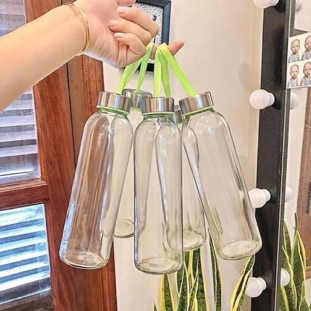 Bình Nước Thủy Tinh, Chai Detox Có Dây Xách 500ml, - Tiện Lợi-Thuỷ Tinh chịu Nhiệt An Toàn Sức Khoẻ