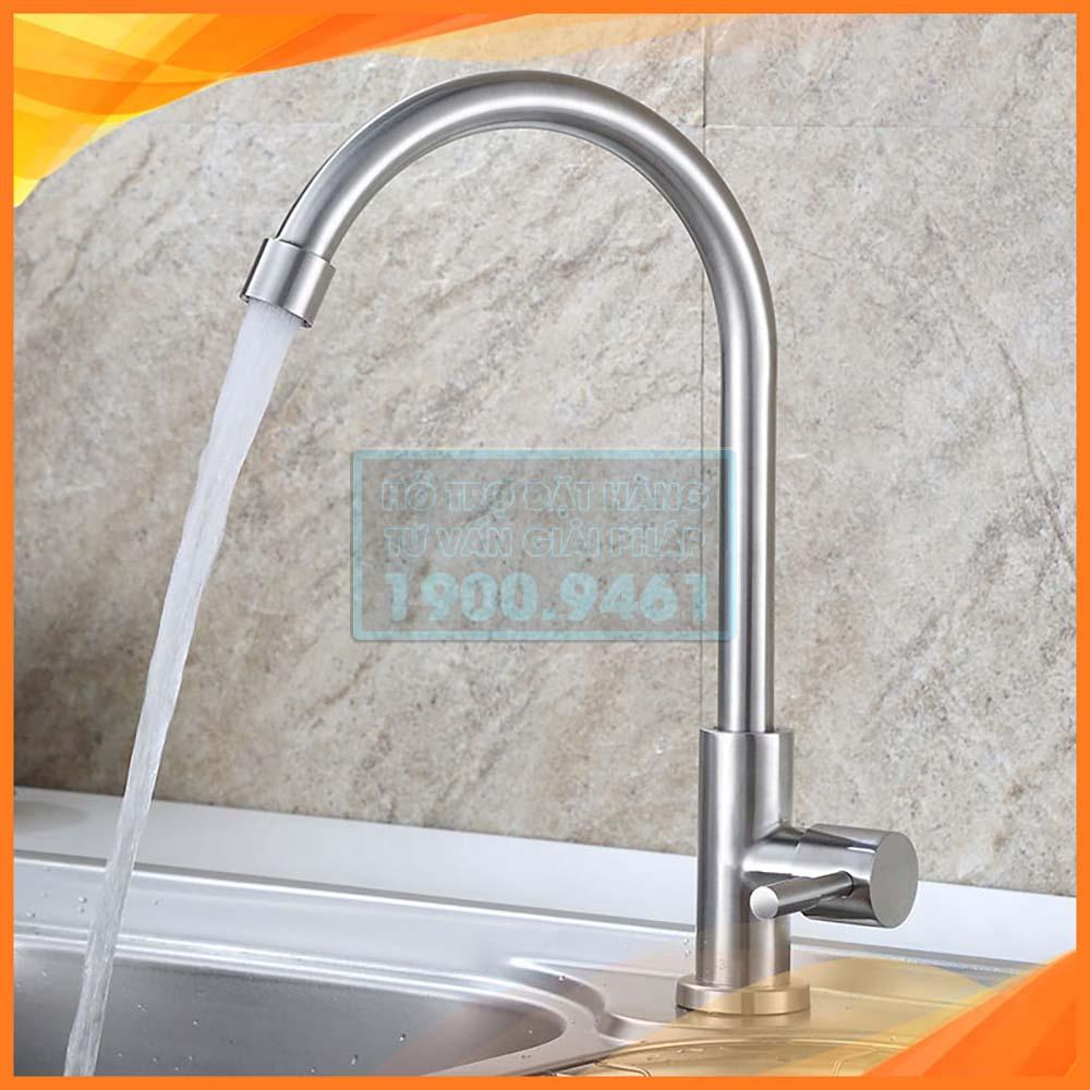 Vòi rửa chén bát xả lạnh, dòng cắm chậu, chất liệu inox nguyên khối 304 chống bám vân tay chống rỉ tuyệt đối