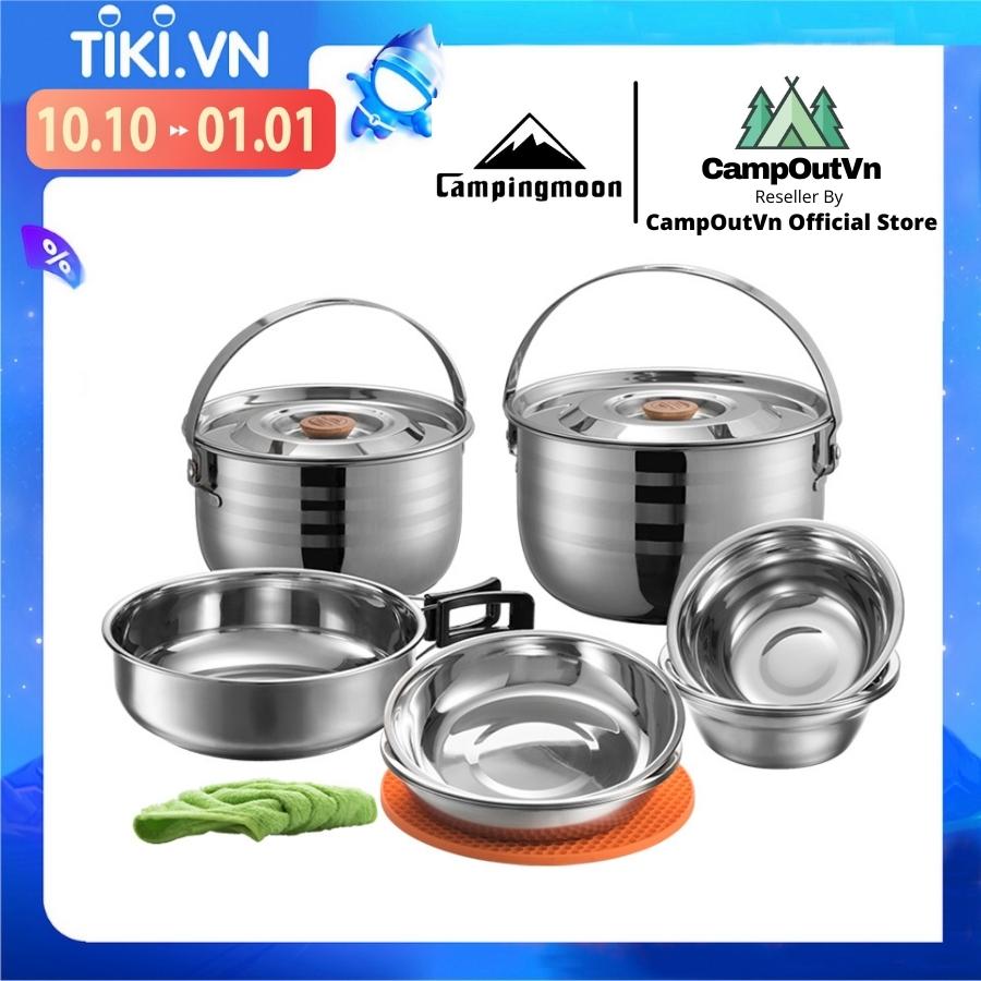 Đồ cắm trại bộ nồi 6 món Campingmoon MC-210 nấu nướng cao cấp xếp gọn cắm trại dã ngoại du lịch A411