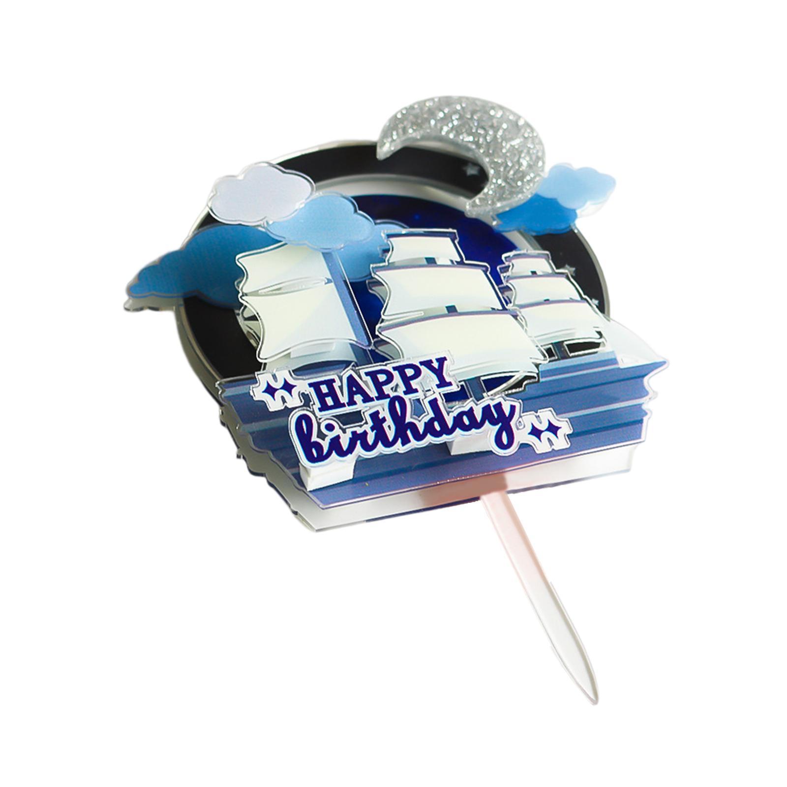 Sailing Themed Happy Birthday Cake Topper Ornaments for Baby Shower Wedding