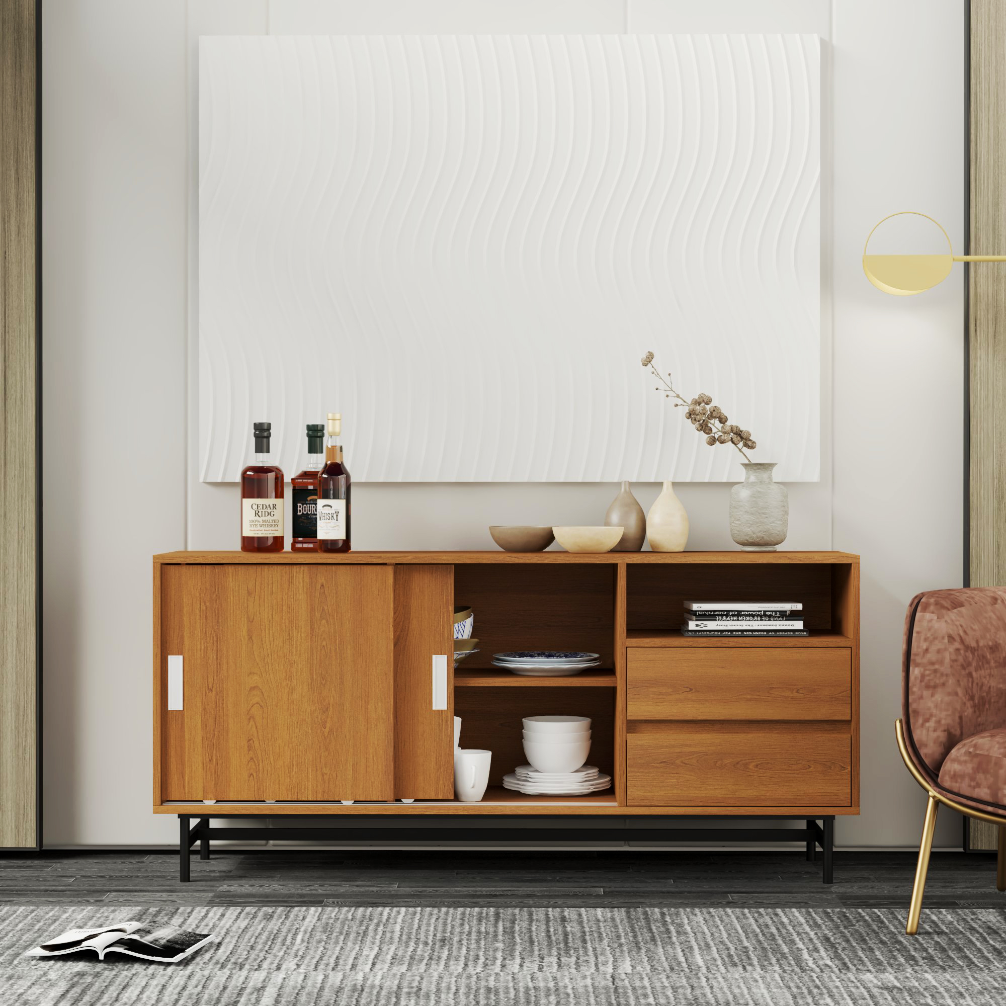 LUCA, Tủ lưu trữ 2 ngăn cánh lùa - Chân sắt, 150cm x 36cm x 70cm , TCL_023