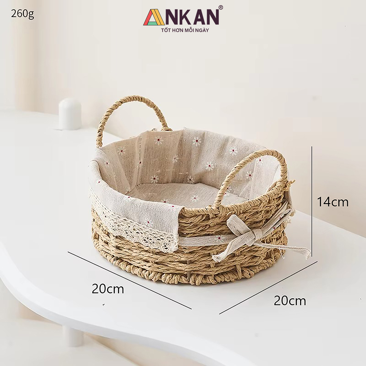 Giỏ Picnic Hình Tròn Có Quai – Đan Tay Thủ Công, Lót Vải Hoa Vintage, Giỏ Đựng Đồ Trang Trí Xinh Xắn